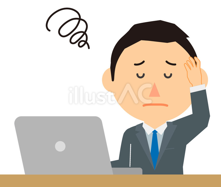 0061_PCスーツ男性残念ぐるぐる 残念,ぐるぐる,パソコンのイラスト素材