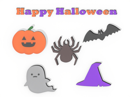 アクリル板風ハロウィンセット 立体,秋,ハロウィン,アクリル,透過,ジャックオランタン,コウモリ,クモ,おばけ,帽子のイラスト素材