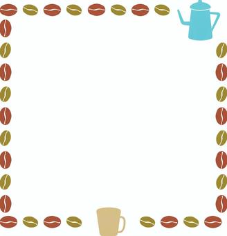 カップとケトルとコーヒー豆の正方形枠・明 フレーム,食べ物,装飾,あしらい,素材,枠,囲み,四角,正方形,食器のイラスト素材