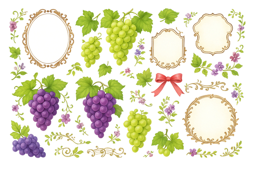 葡萄と可愛いレトロなフレームセット透過済