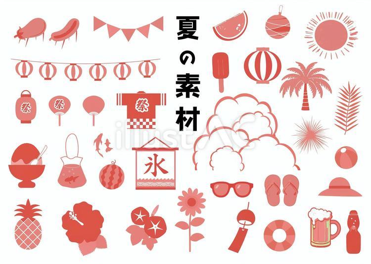 夏の素材A3-赤 夏祭り,夏,祭りのイラスト素材