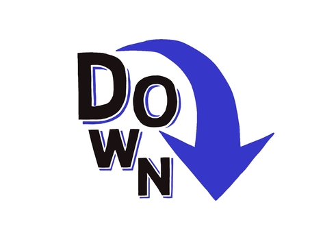 DOWN　矢印　青 ラフ,効果,矢印,アップダウン,方向,ダウン,アイコン,シンプル,ポップ,素材のイラスト素材