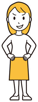  ロングヘア女性(黄)-425-全身 悪人,女性,女の子,人物,かわいい,表情,感情,悪い,悪事,いじわるのイラスト素材