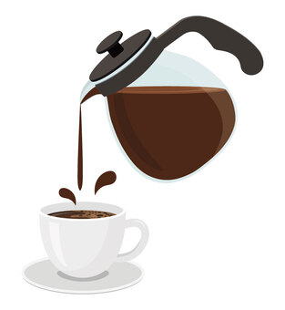 ホットコーヒーとサーバー2 コーヒーポッド,ガラス,容器,コーヒー,コーヒーカップ,ドリップ,ポット,器具,かわいい,おしゃれのイラスト素材