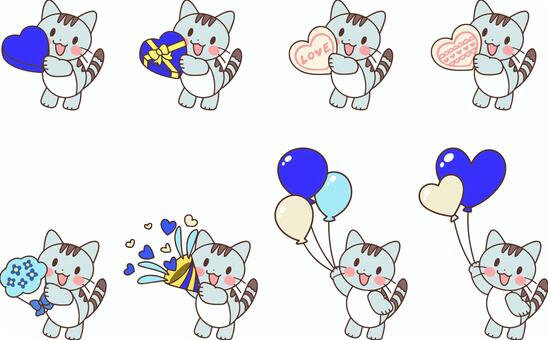 お祝いねこ(青) ねこ,青,水色,白,バルーン,かわいい,シンプル,アイコン,チョコレート,クラッカーのイラスト素材