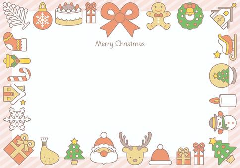 かわいいクリスマス背景-横1 クリスマス,冬,イベント,サンタ,トナカイ,ツリー,家,クリスマスツリー,プレゼント,リボンのイラスト素材