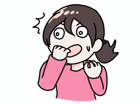 気まずい人のイラスト 気まずい,やらかした,焦り,びっくり,汗,女性のイラスト素材