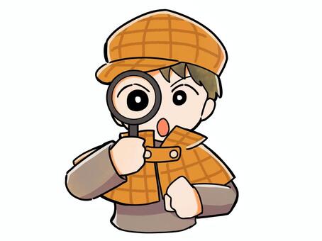 名探偵の格好をした子供 名探偵,推理,謎解き,探偵,なぞなぞ,考察,虫眼鏡,注目,小学生,子どものイラスト素材