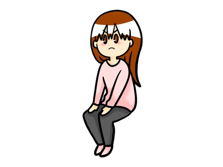 真剣な顔で椅子に座る人（椅子なし） 座る,着席,ちょこん,姿勢,体勢,膝,揃える,仕草,動作,真剣のイラスト素材