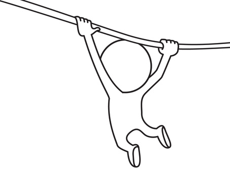 ロープを掴んで渡る 棒人間,ロープ,線画,シンプル,ゆるいのイラスト素材