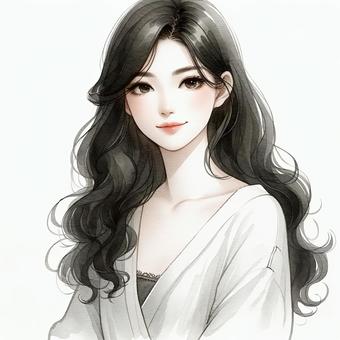 一個精緻美麗的女人的水彩插圖, , JPG