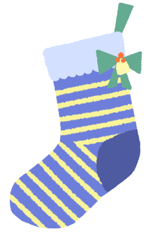 【手描き】クリスマスの靴下３ クリスマス,靴下,ソックス,オーナメント,リボン,クリスマスリボン,手描き,かわいい,青のイラスト素材