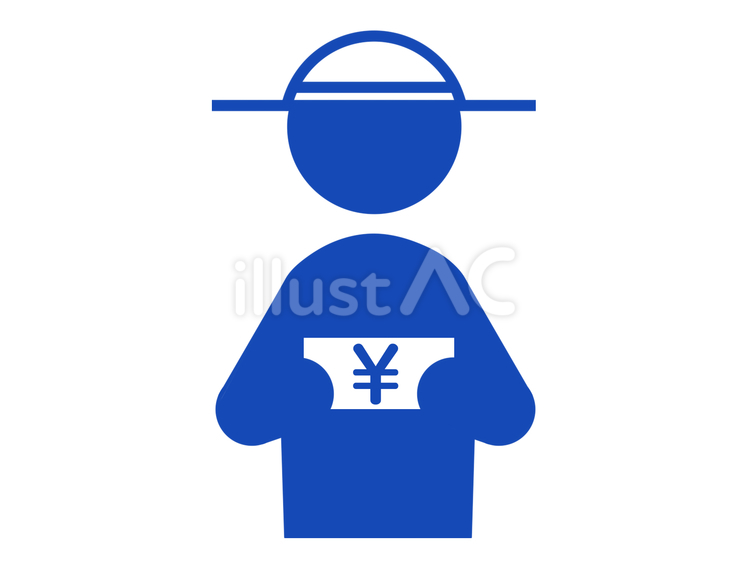 帽子を被った人がお札を持つ様子（青） 人物,上半身,ピクトグラムのイラスト素材