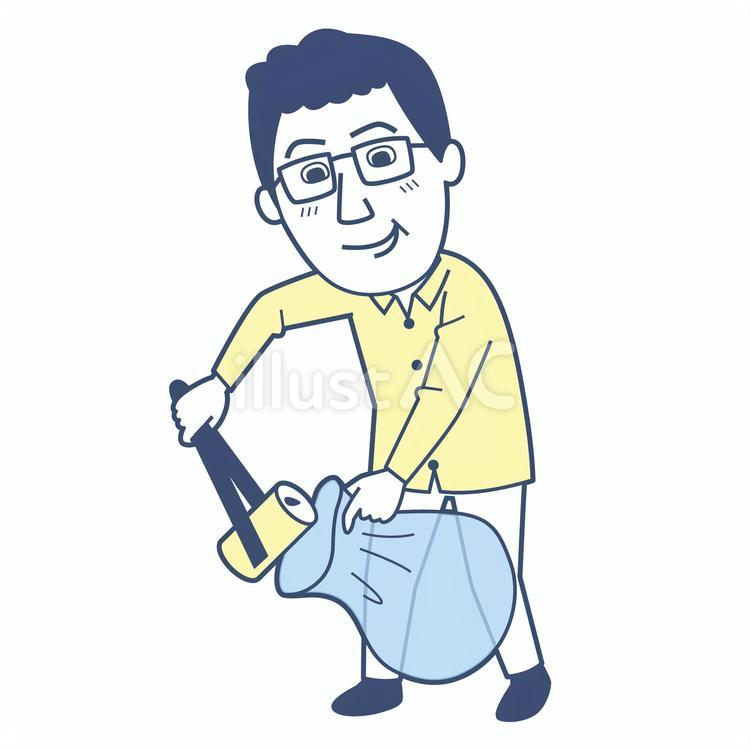 ゴミ拾いをする男性3_淡色 ゴミ拾い,清掃,ゴミのイラスト素材