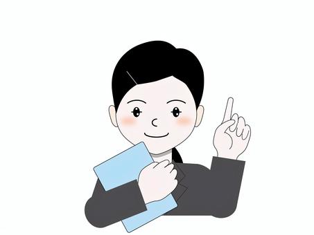 書類を持って指さしポーズのスーツの若者 人物,若い,若者,親しみやすい,優しい,優しそう,アドバイス,ワンポイント,伝える,教えるのイラスト素材