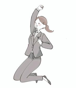 飛び上がってガッツポーズするスーツの女性 スーツ,リクルート,就職活動,会社員,新入社員,フレッシュ,ジャンプ,ガッツポーズ,ハッピー,喜ぶのイラスト素材