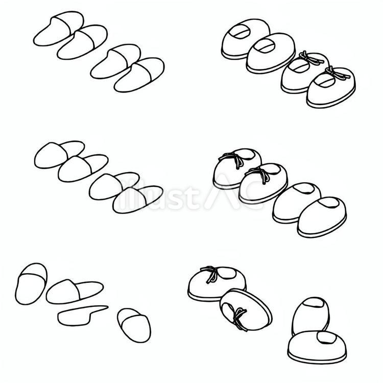 散らかった靴の線画 靴,スリッパ,バラバラのイラスト素材