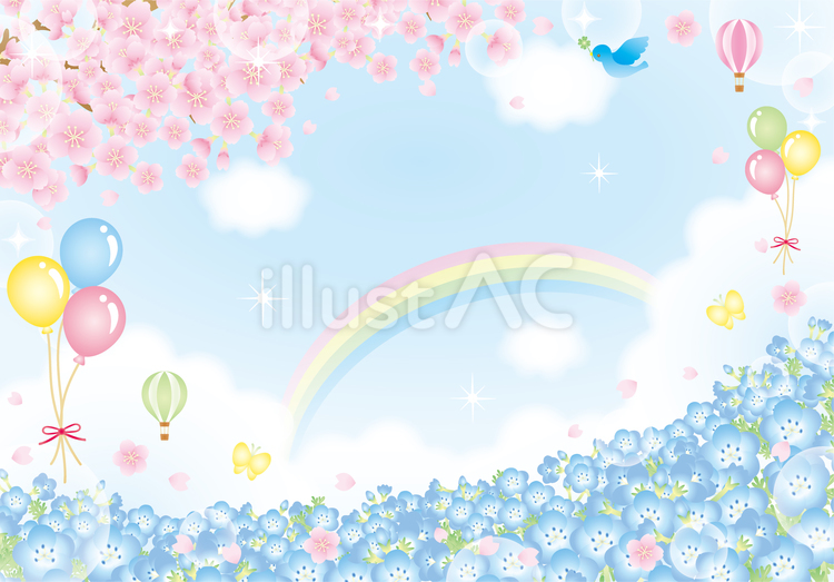 桜とネモフィラと虹のフレーム ネモフィラ,空,桜のイラスト素材