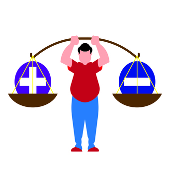 人物 015 男性,バランス,重さ,はかり,プラス,マイナス,力,持ち上げる,イラスト,ベクターのイラスト素材