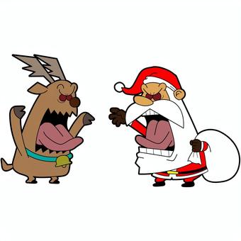 威嚇し合うサンタとトナカイ　影無 サンタ,トナカイ,クリスマス,威嚇,動物,男性,プレゼントのイラスト素材