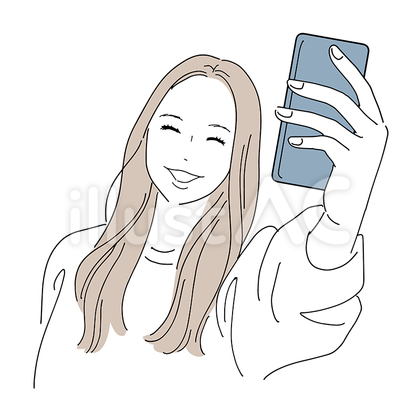 スマホで自撮りする笑顔の女性