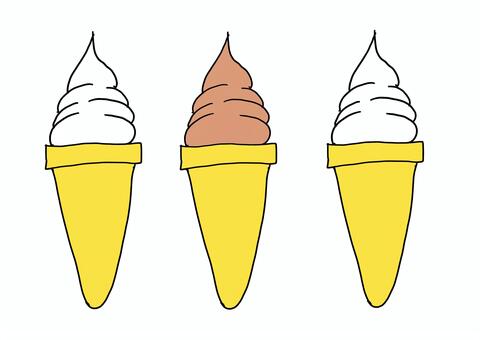 三本のソフトクリーム 食べ物,お菓子,ソフトクリーム,バニラ,チョコのイラスト素材