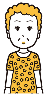  大阪のおばちゃん(黄)-180-バスト ポカン,おばちゃん,大阪,ヒョウ柄,おばはん,中年,女性,関西,派手,おばさんのイラスト素材