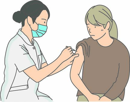 ワクチン接種をする ワクチン,接種,看護師,患者,女性,病院,予防接種,注射,マスクのイラスト素材