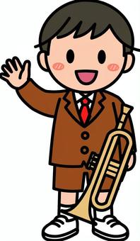 トランペットの茶色の男の子です。 トランペット,ラッパ,男の子,音楽,シンプル,クラシック,楽器,演奏,ミュージシャン,ライブのイラスト素材