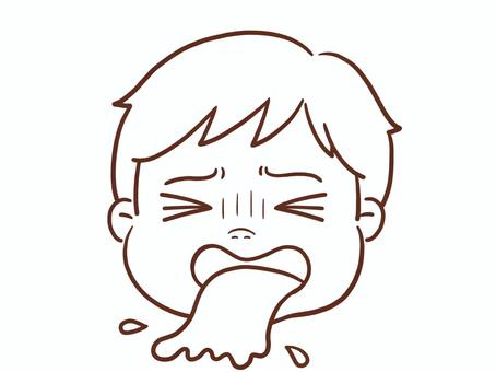 嘔吐する男の子(色なし) 男の子,男児,嘔吐,子供,幼稚園児,小学生,顔,可愛い,白背景,背景透過のイラスト素材