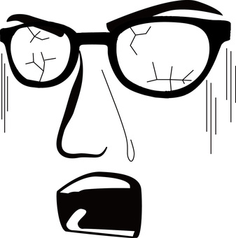 衝撃 衝撃,驚き,ショック,眼鏡,ヒビ,割れる,見る,顔,斜め,人物のイラスト素材