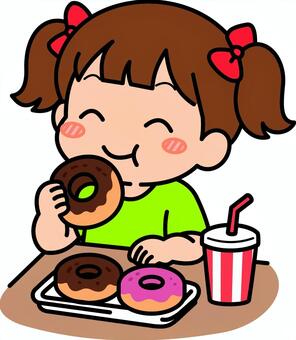 黄緑のドーナツの女子です。 ドーナツ,シンプル,ドーナッツ,食べる,食事,ファストフード,テイクアウト,笑顔,幸せ,食べ物のイラスト素材