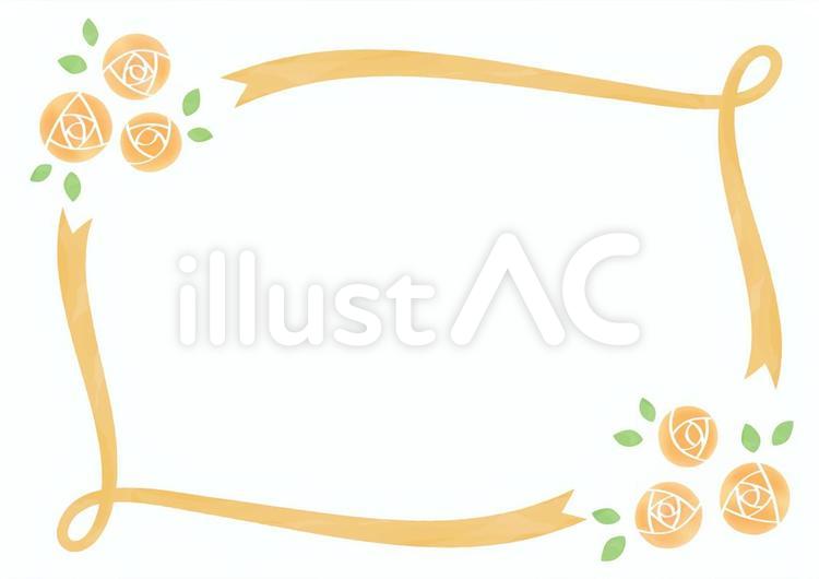 薔薇とリボンの水彩風フレーム　イエロー 薔薇,リボン,フレームのイラスト素材