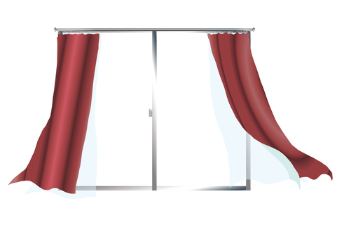 濃い赤色のカーテン 濃い赤色のカーテン 赤,布,カーテン,爽やか,窓,風,サッシ,涼しい,晴れ,ベランダのイラスト素材