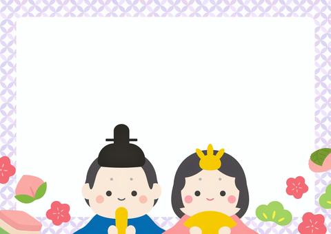 ひな祭りのひな人形と和菓子のフレーム03 ひなまつり,春,ひな祭り,背景,和柄,フレーム,菱餅,桃,桃の花,桜餅のイラスト素材