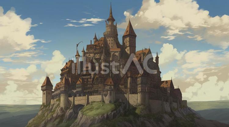 城のアニメ背景A 城,背景,雲のイラスト素材
