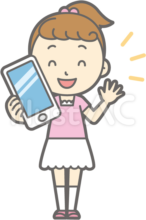 女の子半袖a-スマホ持つ-全身 幼児,子供,保育園のイラスト素材