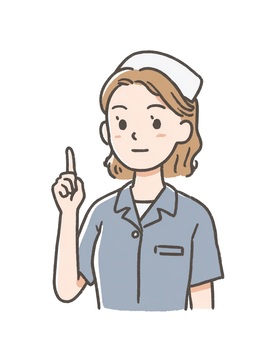 指を立てる女性ナース