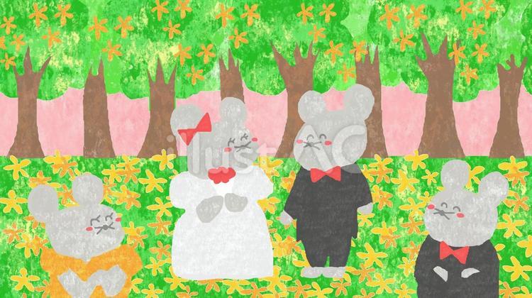 ねずみちゃんの結婚式♪ ねずみ,動物,生き物のイラスト素材