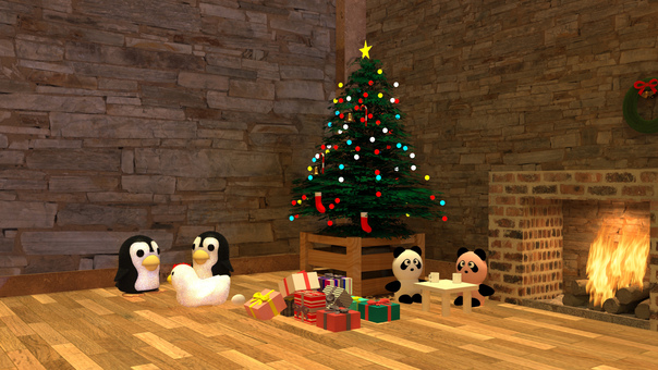 クリスマス1-1 ツリー,暖炉,プレゼントのイラスト素材