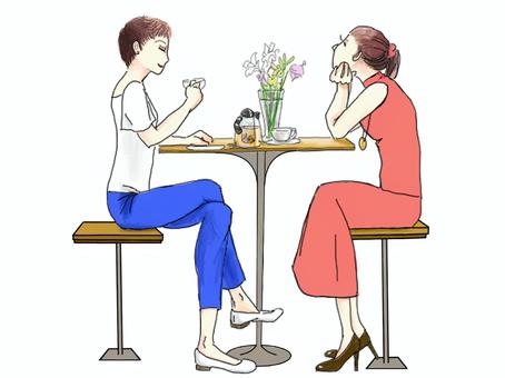 カフェ 人物,カフェ,女性,花瓶,友人,休日,二人,ランチ会のイラスト素材