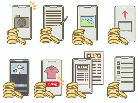Illustration, smartphone, proyek sisih, income, 