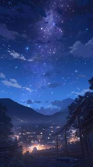 Illustration, milky way, starry sky, night view, 