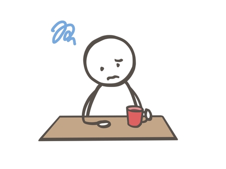 棒人間　カフェで悩んでいる人 棒人間,人,カフェ,喫茶店,お茶,テーブル,机,デスク,オフィス,悩むのイラスト素材