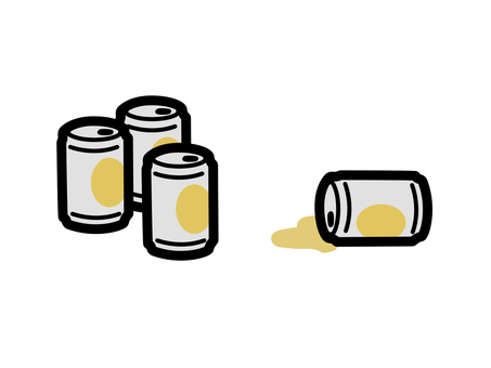 空き缶　イラスト素材 空き缶,ゴミ,不燃ごみ,シンプル,倒れる,手描き,素材,挿絵,カット,複数のイラスト素材