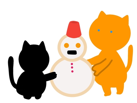 猫ちゃんと雪だるま
