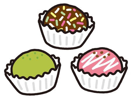 手作り生チョコトリュフ３個_カラフル 生チョコトリュフ,トリュフ,生チョコ,抹茶,カラースプレー,カラフル,ガナッシュ,丸,手作り,バレンタインのイラスト素材