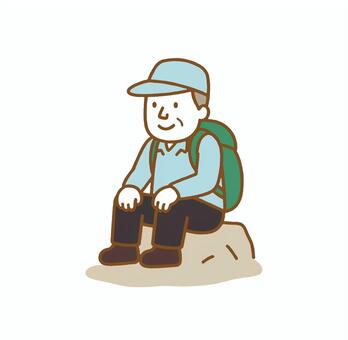 シニア山登りカラー（AC0174） 登山,山登り,ハイキング,趣味,シニア,元気,全身,健康,山,山歩きのイラスト素材