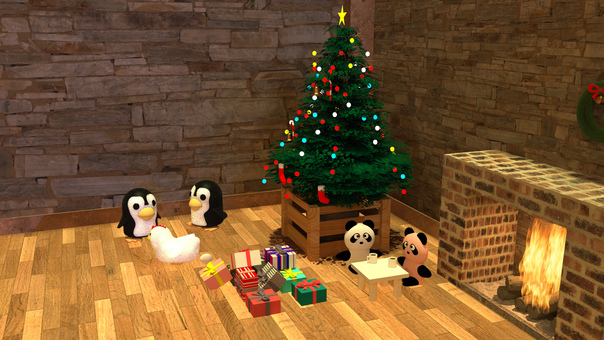 クリスマス1-3 ツリー,暖炉,プレゼントのイラスト素材