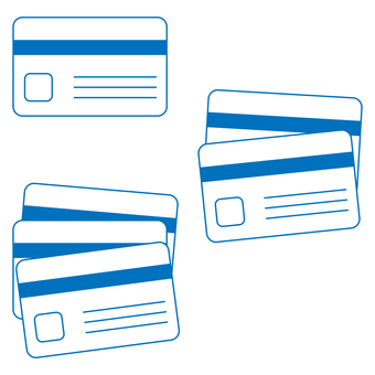 カードのアイコンセット 青 キャッシュカード,クレジットカード,身分証,銀行,金融機関,貯金,ic,チップ,atm,キャッシュディスペンサーのイラスト素材